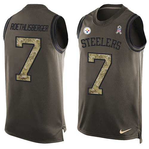 Men's Limited Ben Roethlisberger Nike Jersey Green - #7 Salute to Service Tank Top NFL Pittsburgh Steelers